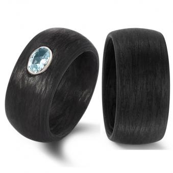 Einzigartige Eheringe aus Carbon mit wunderschönem blauen Topas in Weissgoldumrandung 8926928