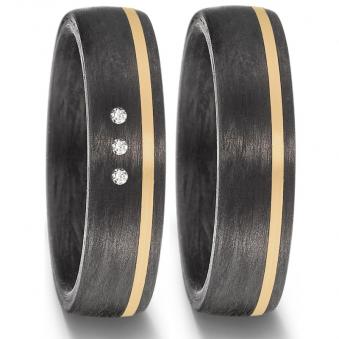 Farbenfrohe Trauringe aus Carbon&Gelbgold mit drei Diamanten 8926918