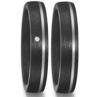 Zarte Trauringe aus Carbon mit Palladium 500 Streifen und Diamanten 8926913