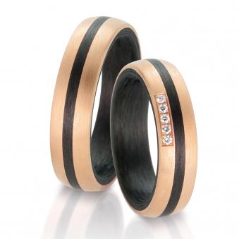 Carbon & Roségold 585  Partnerringe Eheringe 59320/003/005/N556