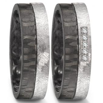 eheringe trauringe carbon tantal bicolor diamant strukturierung maserung