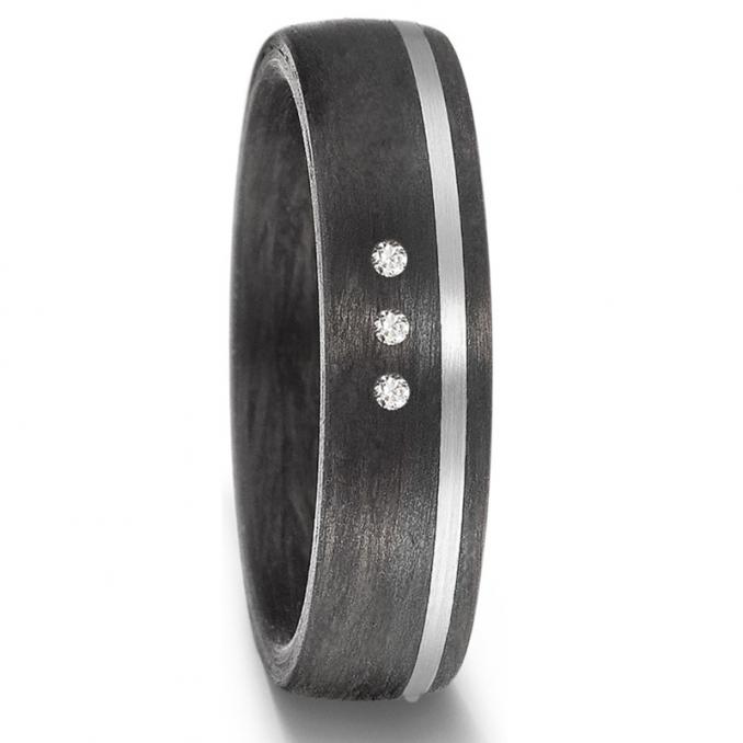 Bicolore Trauringe aus Carbon&Weissgold mit drei Diamanten in elegantem Design 8926924
