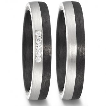 Auffällige Trauringe aus Carbon&Weissgold mit Streifen aus fünf Diamanten 8926927