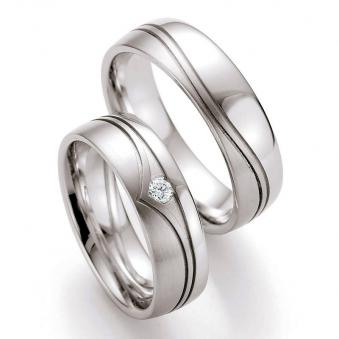Aufnahme von Palladium 500 Eheringen matt & poliert mit Rillen und rundem Diamanten