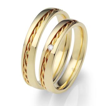 Gelbgold Eheringe mit Diamant poliert und Kordel in Rille