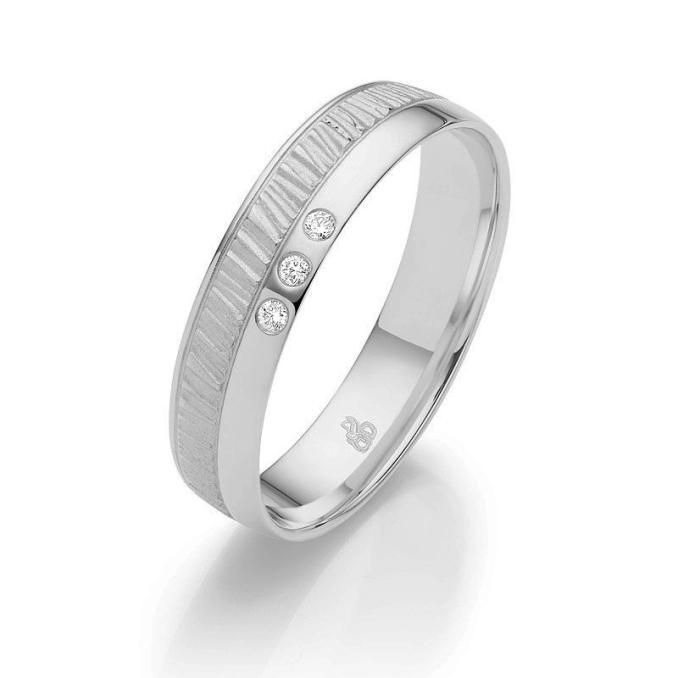 Schmaler Palladium 500 Ehering mit 3 Diamanten matt-poliert