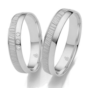 Schmale Palladium 500 Eheringe mit 3 Diamanten matt-poliert
