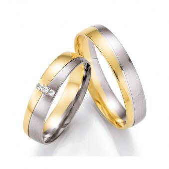 Strahlend schöne Eheringe aus Palladium 500 & Gelbgold mit Diamanten 4560105