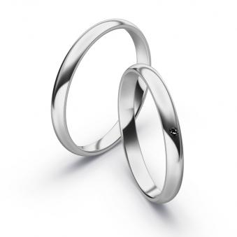 Aufnahme von polierten Palladium Eheringen mit schwarzem Diamanten in 2,5 mm Breite