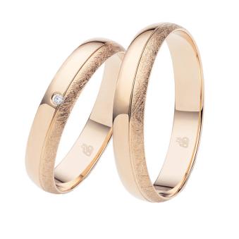 schmale Roségold Eheringe mit Diamanten und zwei Oberflächen eismatt poliert