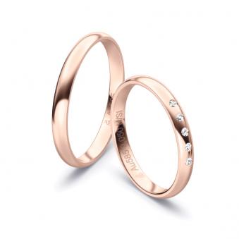 Rosegold Eheringen mit vielen Diamanten in 2,5 mm Breite, poliert