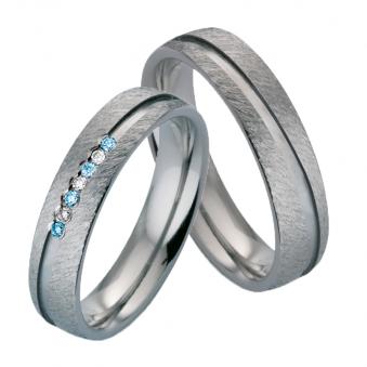 Schoene quergebuerstete Partnerringe Eheringe Titan mit Brillanten 51923/009/288/2000