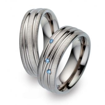 Partnerringe Eheringe aus Titan mattiert, Vertiefung poliert mit Blauen Diamanten 52291/008/264/2000