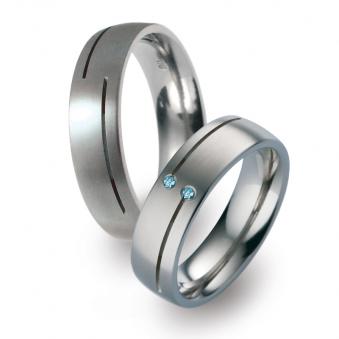 Schlichte Eheringe Partnerringe mit zwei Rillen und zwei blauen Brillanten 51664/001/265/2000