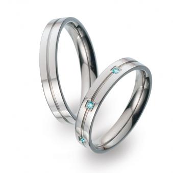 Außergewöhnliche Partnerringe Eheringe aus Titan, Poliert mit blauen Diamanten 51661/000/265/2000