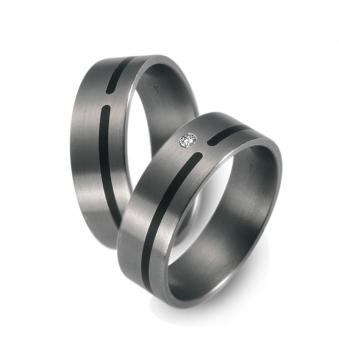 Breite Partnerringe Eheringe aus nickelfreiem Titan, mattiert mit einem Diamanten 51177/002/573/2000