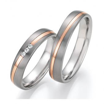 Romantische Titan & Roségold Trauringe mit Diamanten in Kanalfassung 4560113