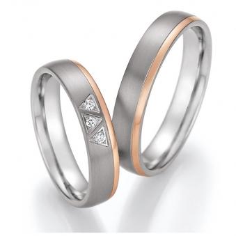 Interessant gestaltete Titan & Roségold Trauringe mit Diamanten und poliertem Streifen 4560114