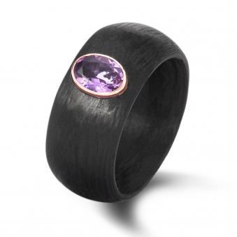 Aufregender Verlobungsring aus Carbon mit Amethysten in Rotgoldumrandung 208107