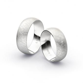 Weissgold Eheringe mit Diamanten und Eismattierung in 7 mm Breite 