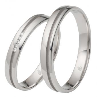 Elegante Weissgold Eheringe mit Polierung und fünf Diamanten 8926955