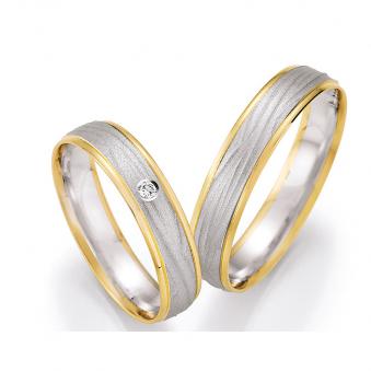 Besondere Eheringe aus Weiß- & Gelbgold mit Diamanten und strukturierter Oberfläche 4560108