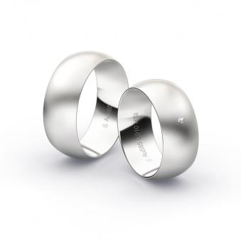 Weissgold Eheringe mit Diamanten und Sandmattierung in 8 mm Breite 