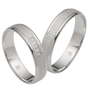 Interessante Weissgold Eheringe mit Diamanten und mittiger Strukturierung 8926963