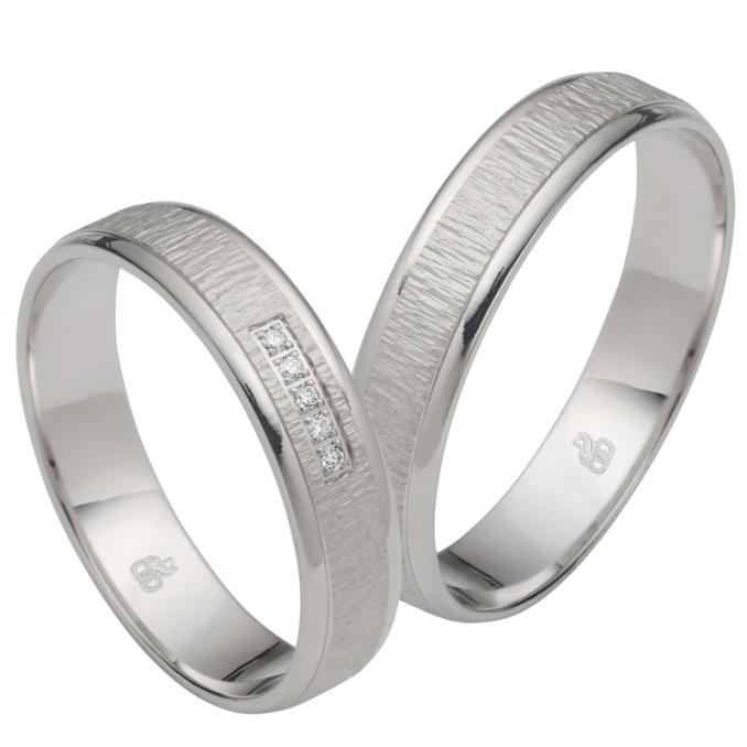 Interessante Weissgold Eheringe mit Diamanten und mittiger Strukturierung 8926963