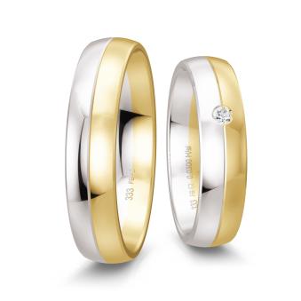 Trauringe aus poliertem Weiß- und Gelbgold mit Diamant