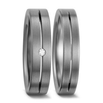Mattiert Trauringe Eheringe aus Titan mit Diamant TitanFactory 51214