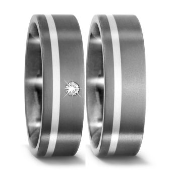  Eheringe Partnerringe aus edlem Titan matt poliert mit Silberstreifen und Brillanten von Titan Fact