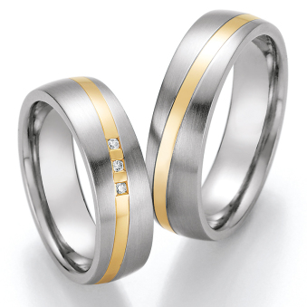 Eheringe Trauringe aus Stahl & Gelbgold mit Diamant Ruesch Collection Nowotny 88/01870-060