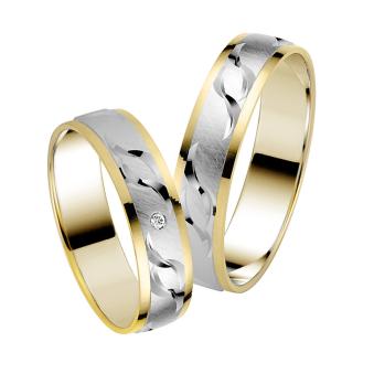 Bicolor Gelbgold Weissgold Ringe mit Weissgold Ränder mattierter Innenreifen mit Sichelmoden