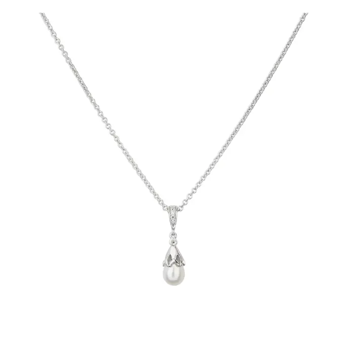 Kette aus rhodiniertem Silber 925 mit klassischem Anhänger mit Zirkonia und Zuchtperle