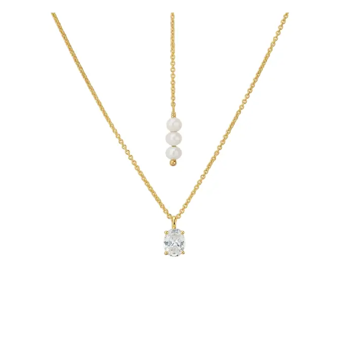 Ankerkette aus goldplattiertem Silber 925 mit Zirkonia und 3 Perlen