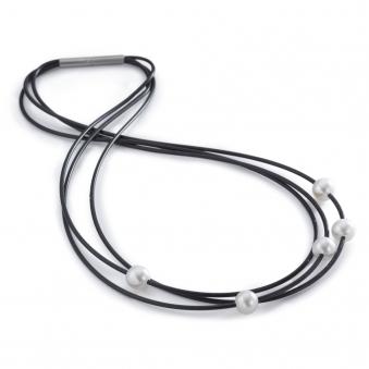 Bicolores Collier aus Kautschuk mit 5 Zuchtperlen 3967552