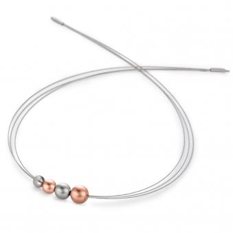 Farbenfrohes Seilcollier in drei Reihen mit vergoldeten Edelstahlperlen 3967556