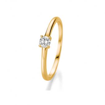 Schmaler Gelbgold Verlobungsring mit einem facettenreichen Diamanten 121097