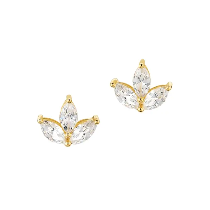 Goldplattierte Silber 925 Ohrstecker mit drei Zirkonia als Marquise