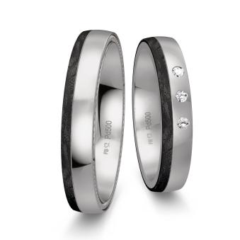 Eheringe aus Palladium 500 und Carbon mit seitlichem Muster und Diamanten