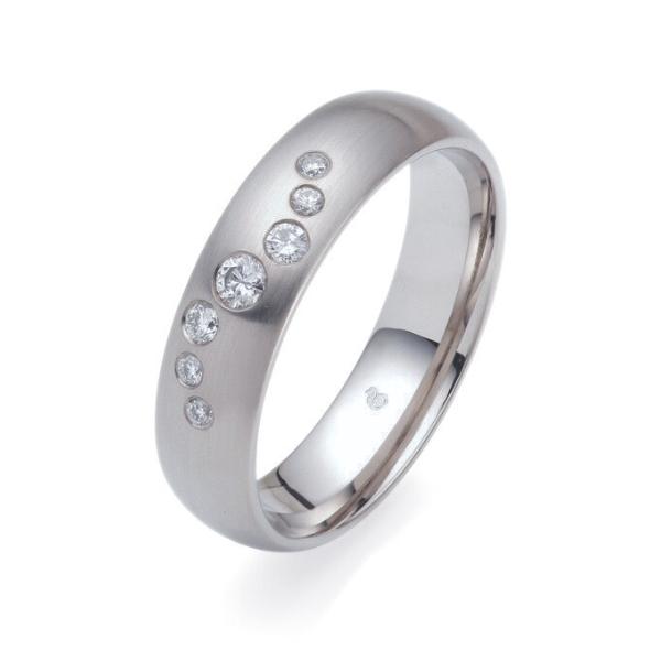 Palladium 500 Ehering mit Längsmattierung und Welle von 7 Diamanten