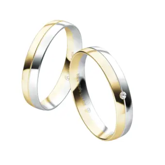 Zweifarbige Plagentum und Gelbgold Eheringe mit polierter Oberfläche und Labor Diamanten