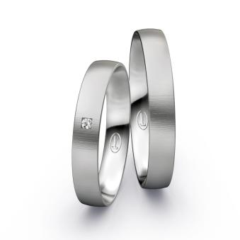 Platin Eheringe mit Diamanten und quermatter Oberfläche
