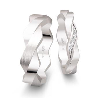 Trauringe aus rhodiniertem Silber 925 mit Labor-Diamanten in geflochtenem Design
