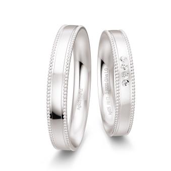 Silber 925 Eheringe mit Polierung und Millgriff am Rand mit Diamanten