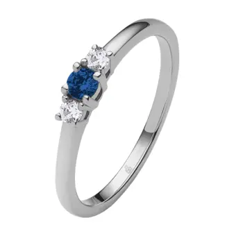 Märchenhafter Weißgold Verlobungsring mit zwei weißem und einem blauen Saphir 9475