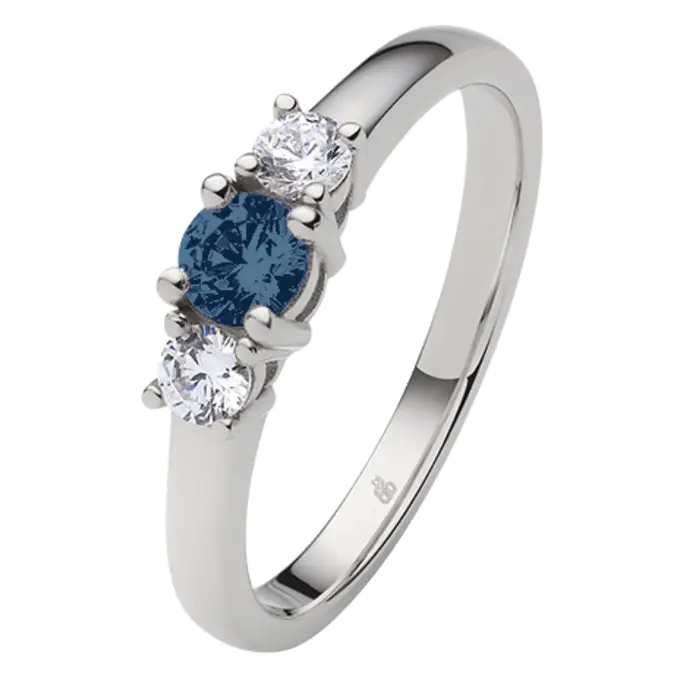 Weißgold Verlobungsring mit Blue Saphire mittig in Krappenfassung