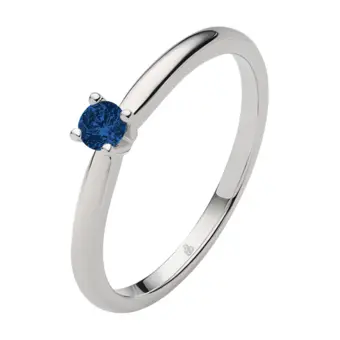 Weißgold Verlobungsring mit blauem Saphir in Krappenfassung