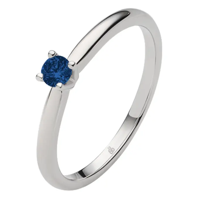 Weißgold Verlobungsring mit blauem Saphir in Krappenfassung
